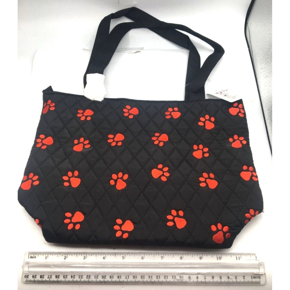 Belvah Purse Handbag Black Red Paw Prints Zip Closure NWT